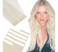 Elailite Extension Adhesive Cheveux Naturel Humain 10Pcs Bande Tape Adhesif Cheveux Cousus Invisible 50cm 25g #60 BLOND PLATINE