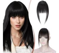 Elailite Frange a Clip Cheveux Naturel #1B NOIR NATUREL, Extensions de Cheveux Humains Clip en Neat Bangs