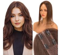 Elailite Hair Topper Femme Volumateur Capillaire a Clip Cheveux Naturel Humain Toupet CHATAIN FONCE 30CM 41g #2 (Silk Base 6cm*15cm)