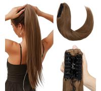 Elailite Queue de Cheval Naturel Extension Claw on Ponytail Hair Extensions Rajout Vrai Cheveux Humain Lisse - #06 CHATAIN CLAIR - 40cm