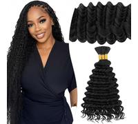 Elailite Tissage Naturel Cheveux Humain Extension Boho Braids Meches Bouclé Human Hair Noir Naturel Deep Wave French Curly Tresses Africaine 35cm 3Packs 110g