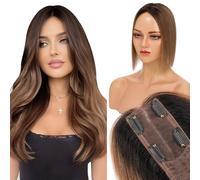 Elailite Volumateur Capillaire a Clip Cheveux Naturel 25CM 36g Toupet Femme Cheveux Humain NOIR NATUREL+MARRON CHOCOLAT/1BT4 (Silk Base 6cm*15cm)