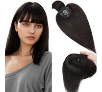 Elailite Volumateur Capillaire Clip Cheveux Naturel #1B NOIR NATUREL 25cm 32g Toupet Femme Cheveux Humain (Base 10cm*10cm)