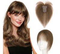 Elailite Volumateur Capillaire Femme 25cm 20g Clip in Hair Topper Avec Frange Postiches Toupet Cheveux Humain #4 MARRON CHOCOLAT (Silk Base 8cm*11cm)