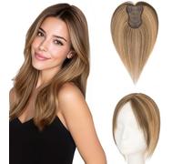 Elailite Volumateur Capillaire Femme 25cm 20g Clip in Hair Topper Postiches Toupet Cheveux Humain MARRON CHOCOLAT/BLOND FONCE (Silk Base 8cm*11cm)