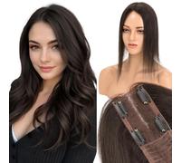 Elailite Volumateur Capillaire Femme a Clip Cheveux Naturel Toupet Humain (Handmade Base 6cm*15cm) NOIR NATUREL #1B (25CM, 36g)
