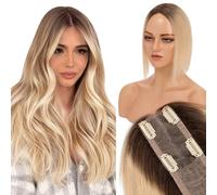 Elailite Volumateur Capillaire Femme a Clip Cheveux Naturel Toupet Humain (Handmade Base 6cm*15cm) NOIR NATUREL+BLOND CLAIR/1BT613 (25CM, 36g)