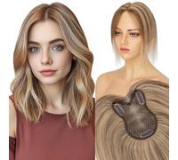 Elailite Volumateur Capillaire Femme MARRON CHOCOLAT MECHE BLOND FONCE 27.5cm Hair Topper Natural Hair Femme Clip Toupet Cheveux Humain 21g (Base 8cm*11cm) #4+27