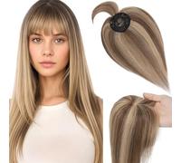 Elailite Volumateur Capillaire Femme Naturel a Clip Cheveux Naturel Toupet Humain (Base 10cm*10cm) 30cm 35g #4+27 MARRON CHOCOLAT MECHE BLOND FONCE