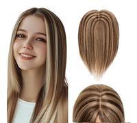 Elailite Volumateur Capillaire Femme Naturel a Clip Cheveux Naturel Toupet Humain (Base 10cm*12cm) 15cm 27g #4+27 MARRON CHOCOLAT MECHE BLOND FONCE