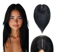 Elailite Volumateur Capillaire Femme Naturel a Clip Cheveux Naturel Toupet Humain (Base 10cm*12cm) 25cm 35g #1 NOIR FONCE