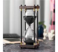ELAINESTORE Sablier décoratif de 60 minutes avec cadre en bois et métal (sable noir, grande taille)