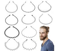 Elalove 10 Pcs Serre Tete Métallique Ondulé en Ressort pour Femmes et Hommes - Bandeaux Cheveux Résistants et Confortables pour Sport, Décontracté et Quotidien