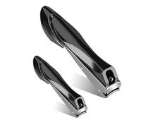 Elalove Lot de 2 Coupe Ongles, Pince à Ongles et Ciseaux à Ongles Pieds en Acier Inoxydable avec Design Ergonomique et Anti-éclaboussures (Tailles Grande et Moyenne)