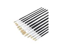 Elan Lot de Pinceaux Peinture, 12 PCS Manche Long, Poils Synthétiques Imitation Soie de Porc, Langue de Chat, Plats, Ronds pour Peinture à l'huile