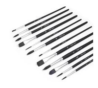 Elan Pinceaux Peinture, Lot de 12 Pinceaux Aquarelle, Poil Synthétique Imitation Martre, Pinceau Aquarelle, Langue de Chat, Plats, Ronds et Liner