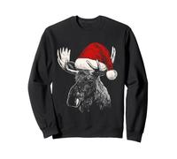 Élan Portant Un Bonnet de Père Noël Festif et Amusant Animal de Noël Sweatshirt