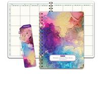 Elan Publishing Company Hardcover Plan de cours pour enseignant 8 périodes - Jours verticalement sur le côté avec marque-page à clipser en bonus (marbre doré arc-en-ciel)