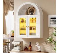 Elancee Armoire vitrée Murale Lyon,Meuble Mural avec éclairage LED,95x24x70 cm,Bois Reconstitué & Verre, Blanc,Meuble Suspendu,Rangement Salle de Bain & Cuisine,Organisateur Maison