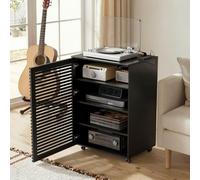 Elancee Rack HiFi avec portes en verre, table de tourne-disque avec équipement de protection, support multimédia à 5 niveaux avec lumières LED et roues pour systèmes stéréo et systèmes compacts