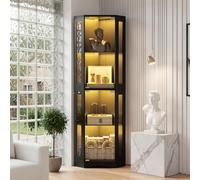 Elancee Vitrine d'angle en Verre avec Lumières LED, 165cm Armoire de Collection à 5 Couches pour Salon, Entrée, Chambre, Noir,165x 40 x 40 cm