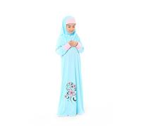 Elanesa Robe de prière pour Fille à Manches imprimées de Fleurs à Revers (Turquoise, 4-5)