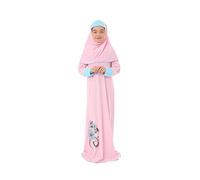 Elanesa Robe de prière pour Fille à Manches imprimées Fleuries à Revers (Rose, 10-11)