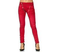 Elara Jeans Femmes Pantalon Baggy Boutons Chunkyrayan C613H-5 Rouge 34/XS