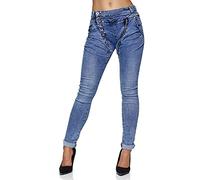 Elara Jeans Femmes Pantalon Baggy Boutons Chunkyrayan C613MK Bleu 38/M