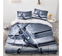 ELARCO Housse de Couette 140 x 200 3D Avions D'Époque Microfibre 1 Personne Parures de lit Biplan Fermeture à Glissière 2 taies d'oreiller 65x65 en pour Enfants Garons Filles