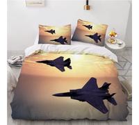 ELARCO Housse de Couette 200 x 200 3D Avion De Chasse Microfibre Parures De Lit Coucher De Soleil Fermeture à Glissière 2 taies d'oreiller 65x65 en pour Enfants Garons Filles Mâle Adulte Femelle