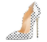 Elashe Escarpins Party Ultimes Talon Aiguille 12CM Slip on Pointed Toe en Cuir Verni pour Mariées & Élégance Polka Dot EU39