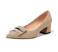 Elashe Femme Escarpins Petit Talon Chaussure Bloc Bout Pointu Pumps Carré Classique 2'' Beige EU45