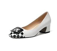 Elashe Femme Escarpins Talon Bloc À Enfiler Chaussuer Petit Talon Chic Block Heel Pumps Matt Blanc EU43