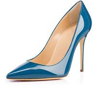 Elashe Women's Stiletto Heel Slip on Pumps High Heel 10 CM 4 Pouces Closed Toe Pointed Toe en Cuir Verni Noir pour Wedding Bride Party & Élégance Urbaine BleuA EU43