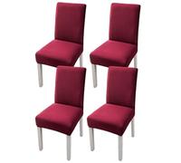 Elastic Chair Cover For Home And Office - Stretchy Polyester Spandex Seat With Hem, Fits Standard Chairs(Red,4PCS)