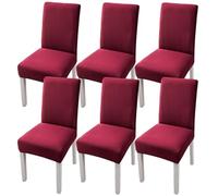 Elastic Chair Cover For Home And Office - Stretchy Polyester Spandex Seat With Hem, Fits Standard Chairs(Red,6PCS)