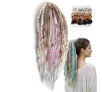 Elastic Dread Ponytail, 26cm Boho Dreadlock Ponytail Extension with Hair Tie, Shell and Charm Details, Lightweight Natural Hand-braided Braids Long Ponytails Dreads for Women Men Festival Daily (F1)