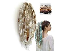 Elastic Dread Ponytail, 26cm Boho Dreadlock Ponytail Extension with Hair Tie, Shell and Charm Details, Lightweight Natural Hand-braided Braids Long Ponytails Dreads for Women Men Festival Daily (A1)