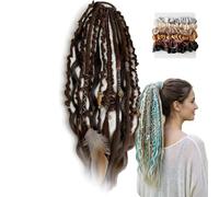 Elastic Dread Ponytail, 26cm Boho Dreadlock Ponytail Extension with Hair Tie, Shell and Charm Details, Lightweight Natural Hand-braided Braids Long Ponytails Dreads for Women Men Festival Daily (D1)