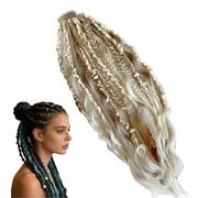 Elastic Dread Ponytail, Boho Hair Extension with Beads & Charms for Music Festival, 1-Minute Install No Tools Needed, Scrunchy Bubble Braid Synthetic Hair Topper (B)