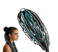 Elastic Dread Ponytail, Boho Hair Extension with Beads & Charms for Music Festival, 1-Minute Install No Tools Needed, Scrunchy Bubble Braid Synthetic Hair Topper (A)