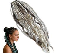 Elastic Dread Ponytail, Boho Hair Extension with Beads & Charms for Music Festival, 1-Minute Install No Tools Needed, Scrunchy Bubble Braid Synthetic Hair Topper (G)