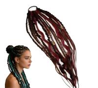 Elastic Dread Ponytail, Boho Hair Extension with Beads & Charms for Music Festival, 1-Minute Install No Tools Needed, Scrunchy Bubble Braid Synthetic Hair Topper (F)