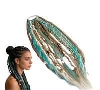 Elastic Dread Ponytail, Boho Hair Extension with Beads & Charms for Music Festival, 1-Minute Install No Tools Needed, Scrunchy Bubble Braid Synthetic Hair Topper (D)