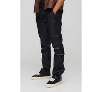 Elasticated Waist PU Slim Flare Ruched Trouser homme - noir - 28, noir