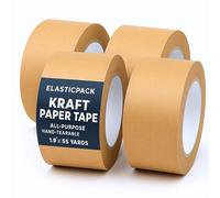 Elasticpack Lot de 4 rouleaux de ruban adhésif d'emballage - Non renforcé, 4,8 cm x 50 m - Déchirures à la main, biodégradables, inscriptibles aiguisés - Rangement de boîtes, encadrement, étiquetage