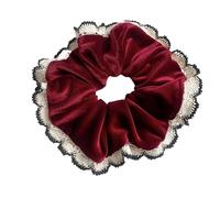 Élastique À Cheveux En Dentelle Lot de 2 chouchous élégants en velours for femmes et filles, élastiques à cheveux, accessoires for cheveux, anneau, corde, coiffure, ornement(Wine Red velvet)