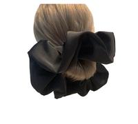 Élastique À Cheveux En Tissu 1 chouchou surdimensionné en soie teintée for femmes et filles, couleur unie, élastique for cheveux(Black)