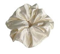 Élastique À Cheveux En Tissu 2pc Cream White Satin Large Intestine Scrunchie Square Scarf Fashion Temperament Women's Hair Accessories(Color2 Scrunchie)